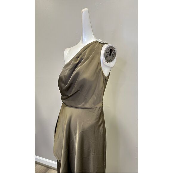 Sachin + Babi Evangeline Draped One-shoulder Midi Dress Olive Size 4 $495 - Picture 7 of 11